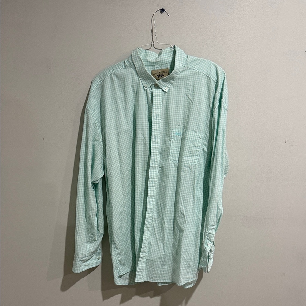 Men's Light Green Checkered Button-Down Shirt
